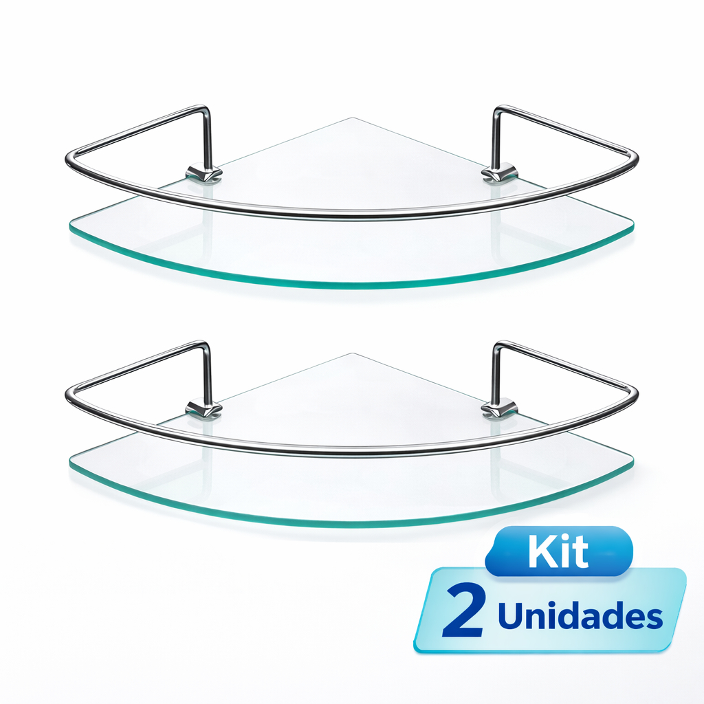 Kit Porta Shampoo Canto 2unds Para Banheiro Lavabo Organizador Cantoneira de Vidro Incolor