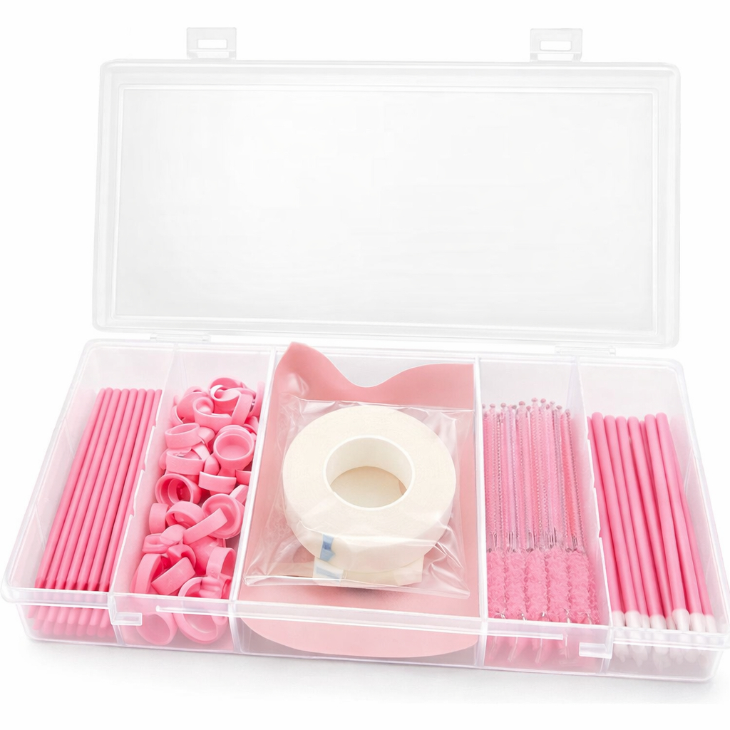 Kit Descartáveis Extensão de cílios com Aplicador Escovinha Microbrush Pad Transpore C/ Estojo