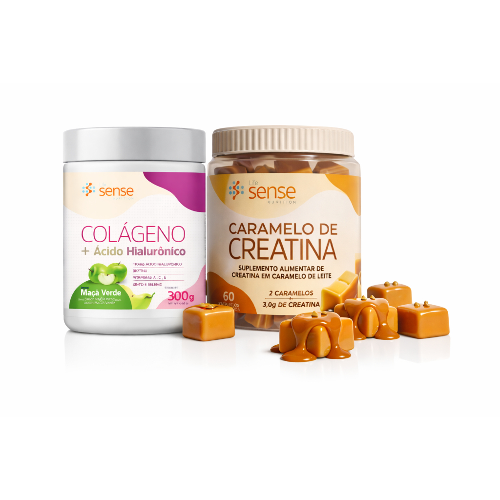 Kit Colágeno Drink com Ácido Hialurônico em pó 300g + Caramelo de Creatina 30 doses - Life Sense Nutrition