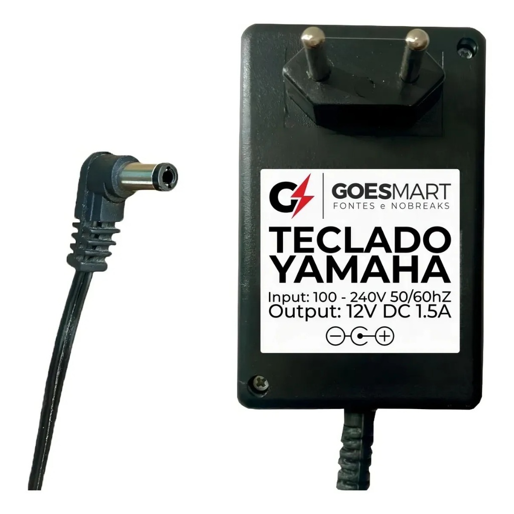 Fonte Carregador 12V 1,5A para Teclado Yamaha PSR-E223, Bivolt Automático 100-240V