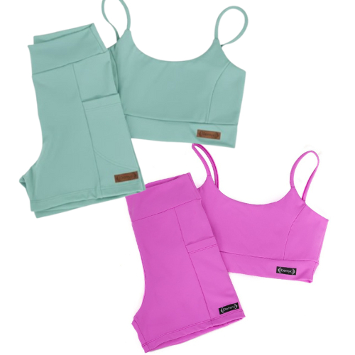 Kit 2 Conjunto Feminino Academia Fitness shorts e top alça Poliamida Zero Transparencia