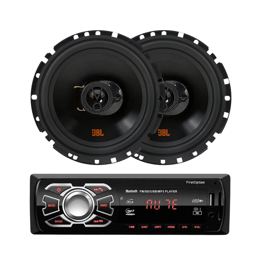 JBL Par Alto Falante 6 Polegadas 110W Flex 4 + FirstOption MP3 Bluetooth Controle USB SD AUX 4x25W