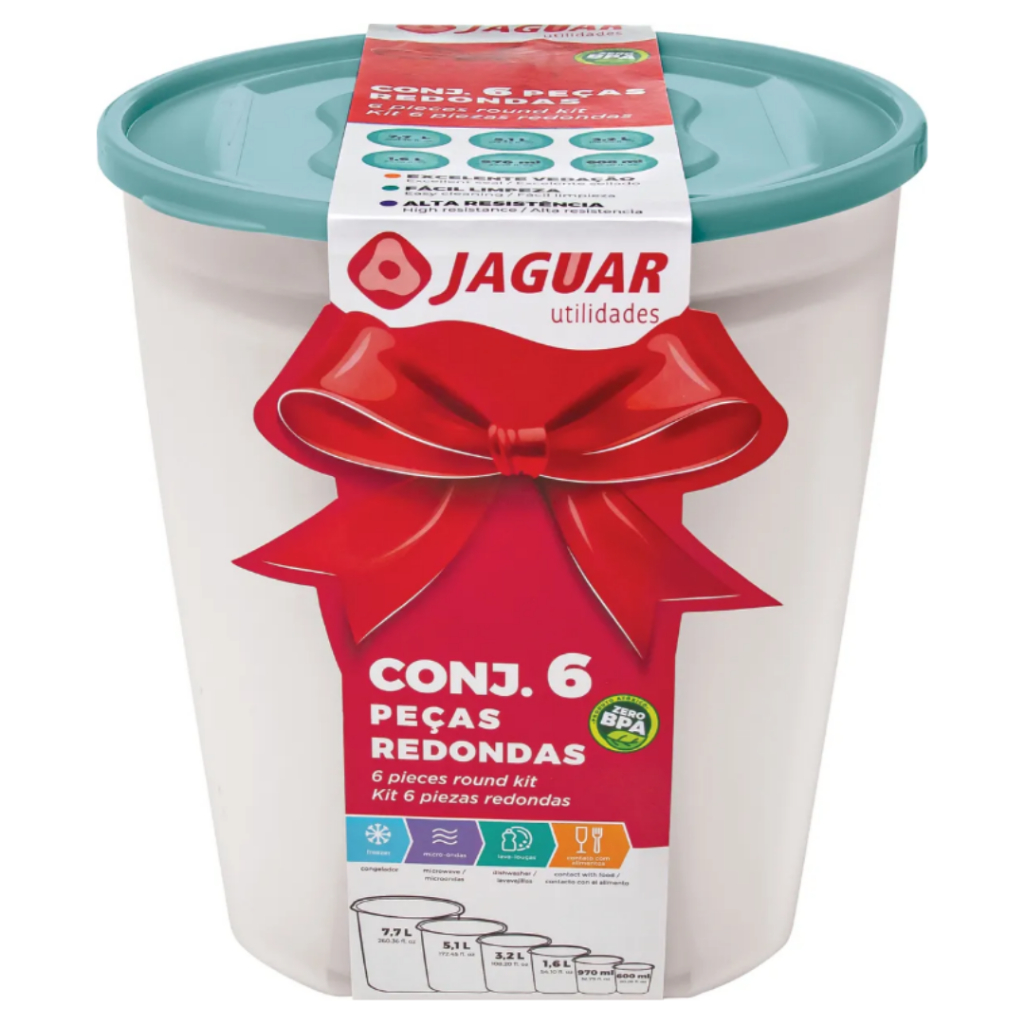 Kit Jogo 6 Potes para mantimentos hermeticos Grande P/ Cozinha Alimentos - JAGUAR