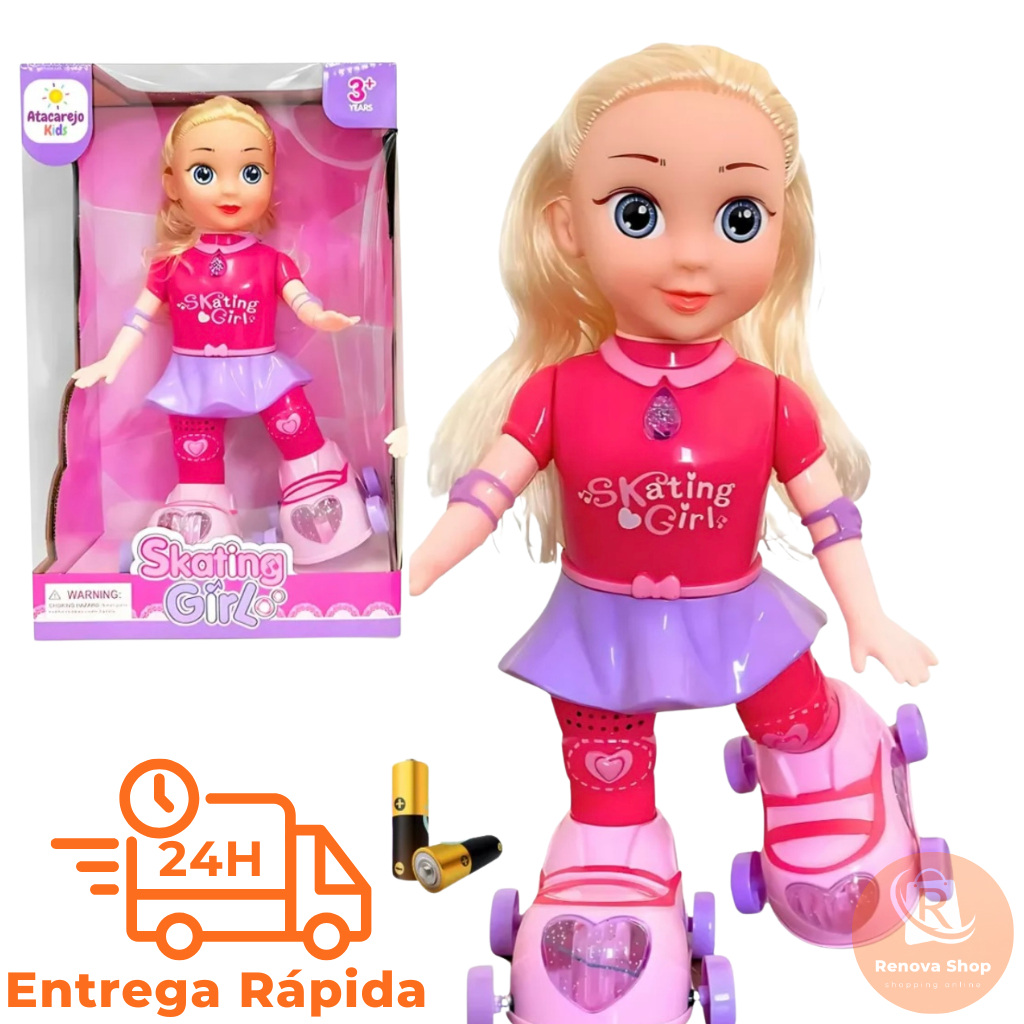 Boneca Patins Skate Iluminada Com Luzes Anda Sozinha Divertida Para Crianças Roupa Rosa e Branca em Oferta na Shopee