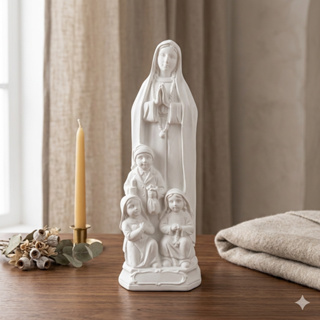 Nossa Senhora de Fátima com Pastorinho 23cm em Gesso Cru Branco Imagem Sacra para Artesanato e Decoração em Oferta na Shopee