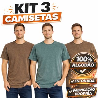 Kit 3 Camisetas Estonadas Masculinas Premium 100% algodão P ao GG em Oferta na Shopee