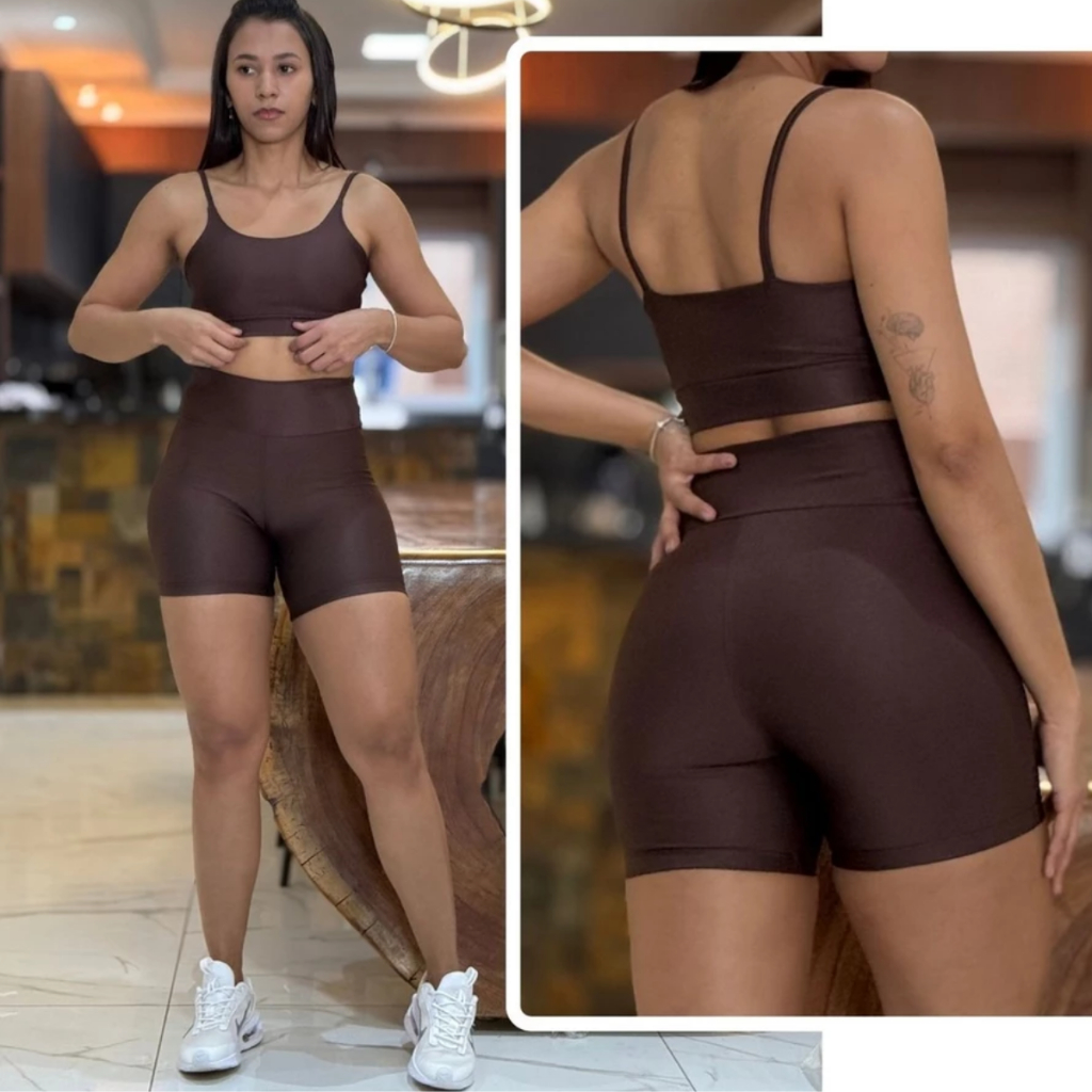 Conjunto de Academia Feminino Short + Top com Zero Transparência e Cintura Alta