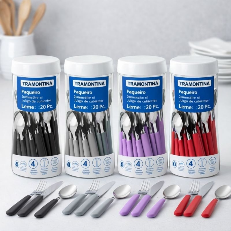 Jogo de Talheres Faqueiro Tramontina Aço Inox Leme 20 Peças - Em Polipropileno
