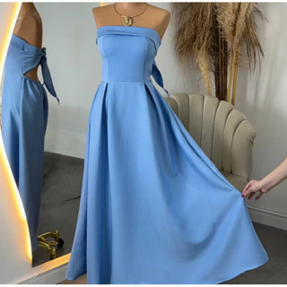 Vestido Longo Tomara que Caia Alfaiataria Amarração atrás Com Bojo