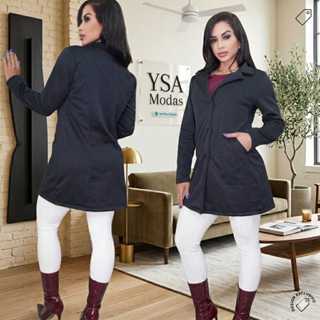 Casaco Elegante Feminino Sobretudo Moletom Poliéster Franelado com Botões e Bolso em Oferta na Shopee