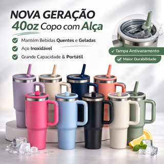 Copo Térmico 1200ml Inox com Tampa e Canudo Garrafa Térmica Grande Portátil Frio Quente Academia Trabalho Carro