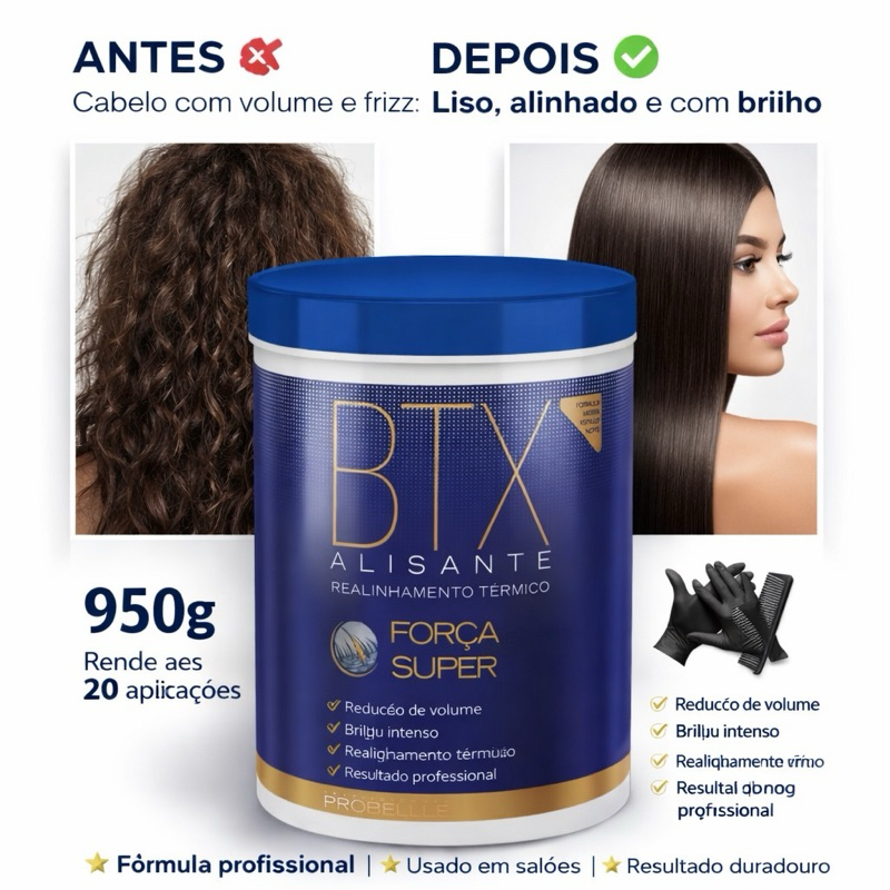 BTX Força Super Probelle 950g – Alisante Profissional Realinhamento Térmico em Oferta na Shopee