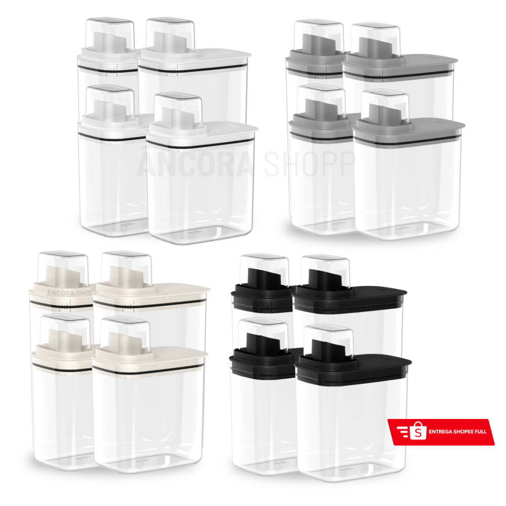 Kit 4 Peças Dispenser Flow 1,5 E 2,3 Litros Sabão Líquido Amaciante Produtos Limpeza Lavanderia