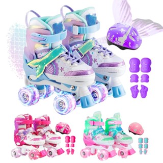 Patins Sereia 4 Rodas Ajustável Infantil com Kit Proteção e Rodinha Com Led em Oferta na Shopee