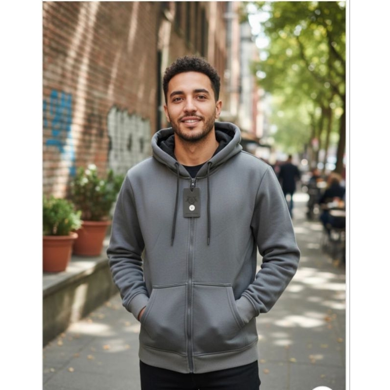 Josty Moletom Com Ziper Masculino e Feminino Confortável Cinza Liso para Uso Diário