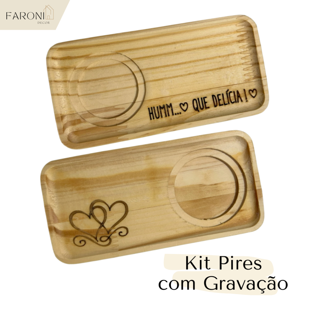 Kit Pires Suporte Madeira Pinus Retangular Para Xícara Café e Chá Porta Biscoito Cantinho Rustico