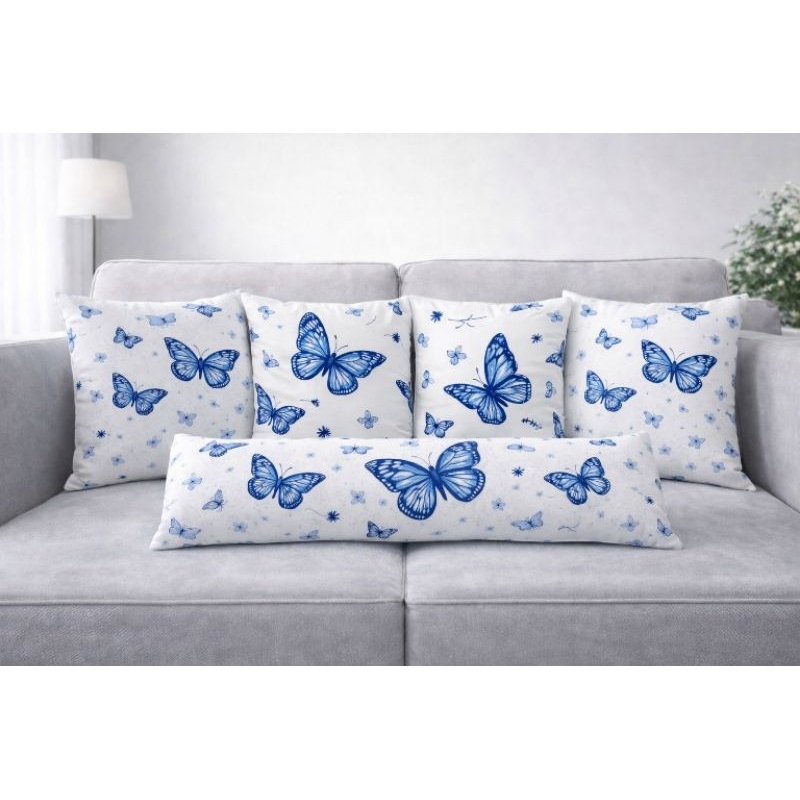 kit 4 almofada 43x43 borboleta azul com zíper invisível mais um xuxão borboleta azul em Oferta na Shopee