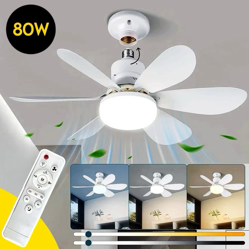 Ventilador de Teto 80W LED Lâmpada Controle Remoto Luminária Economica de Energia 6 lâminas Bivolt