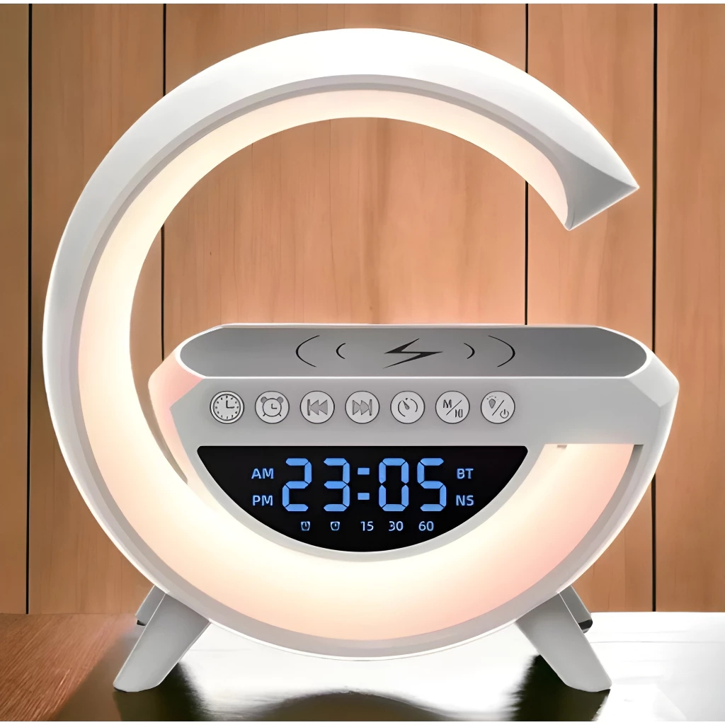 Luminária G-Speaker RGB com Carregamento Sem Fio e Relógio Despertador