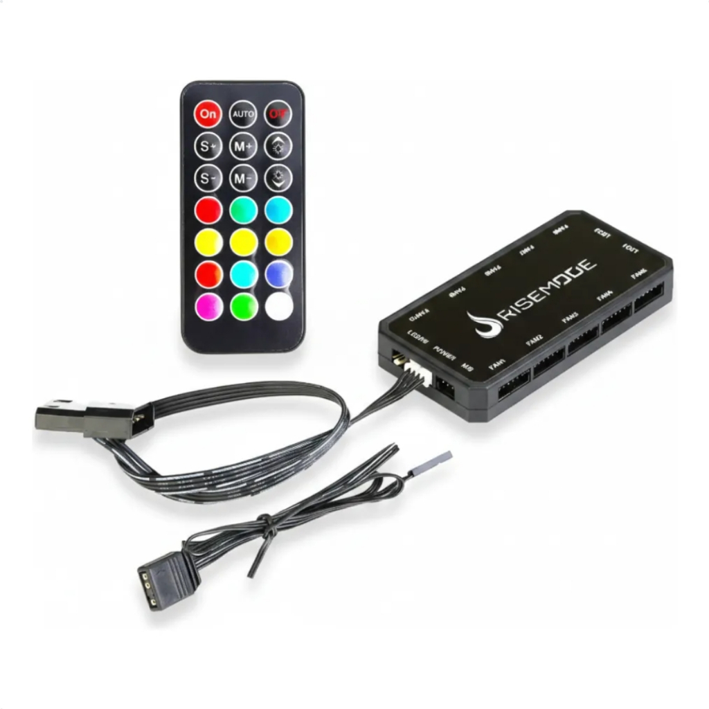 Controladora Gamer Para Cooler Fan Rise Mode ARGB 5V AURA 6 Pinos Com Controle Remoto RM-CON-01-5V