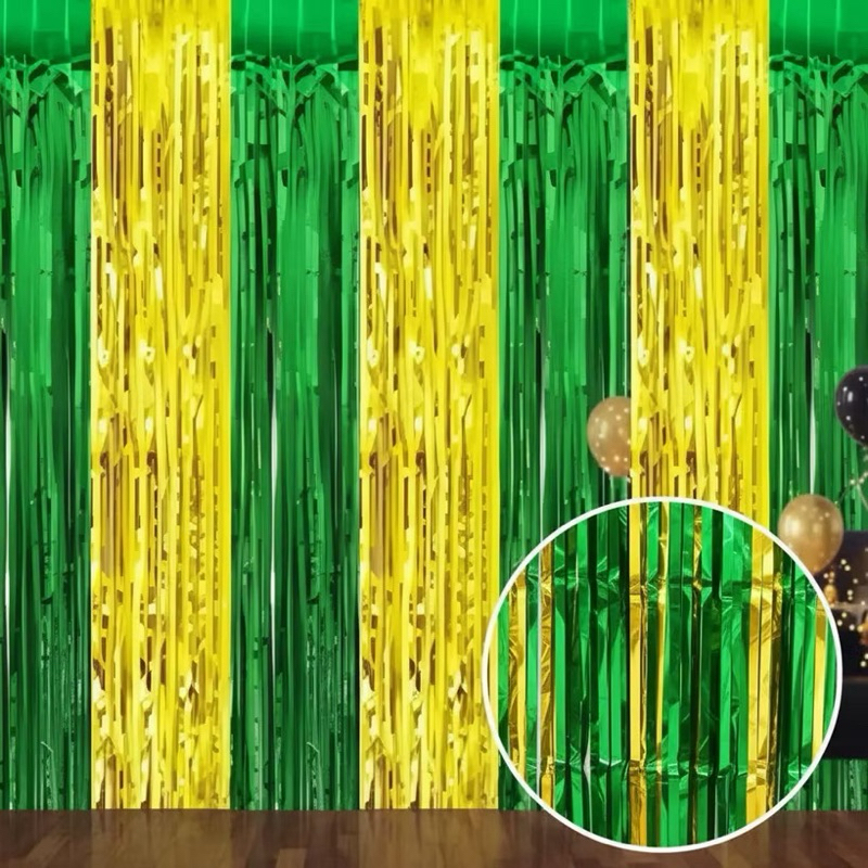 CORTINA METALIZADA DE RÁFIA BRASIL | TAM.: 2X10 | DECORAÇÃO | CASA E FESTA | COPA DO MUNDO | SELEÇÃO BRASILEIRA | JOGO