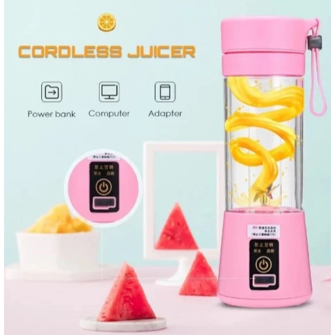 Liquidificador Rosa portátil mini USB sem fio com 6 lâminas liquidificador elétrico recarregável