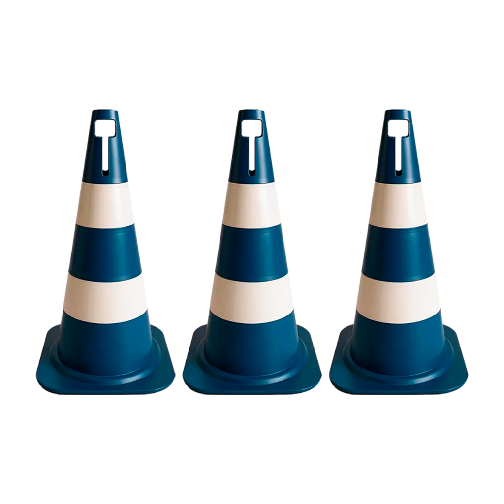 Kit 2/3 Cones Azul Sinalização Segurança Pvc 50cm