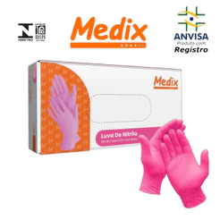 Luva Procedimento Nitrilo Rosa sem pó Medix Nitrilica Pink