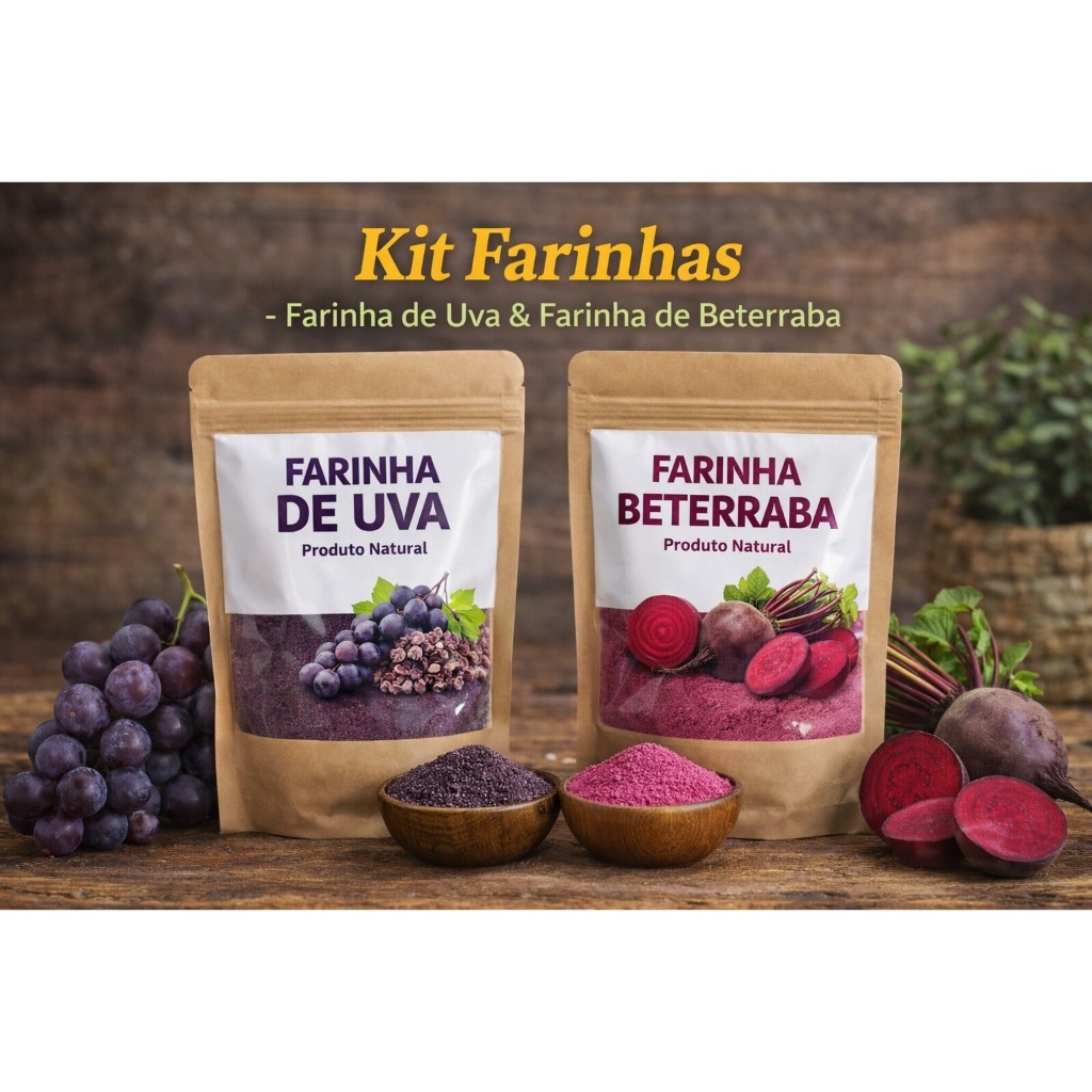 Kit Nutrição Natural Farinha de Uva 100g + Farinha de Beterraba 100g