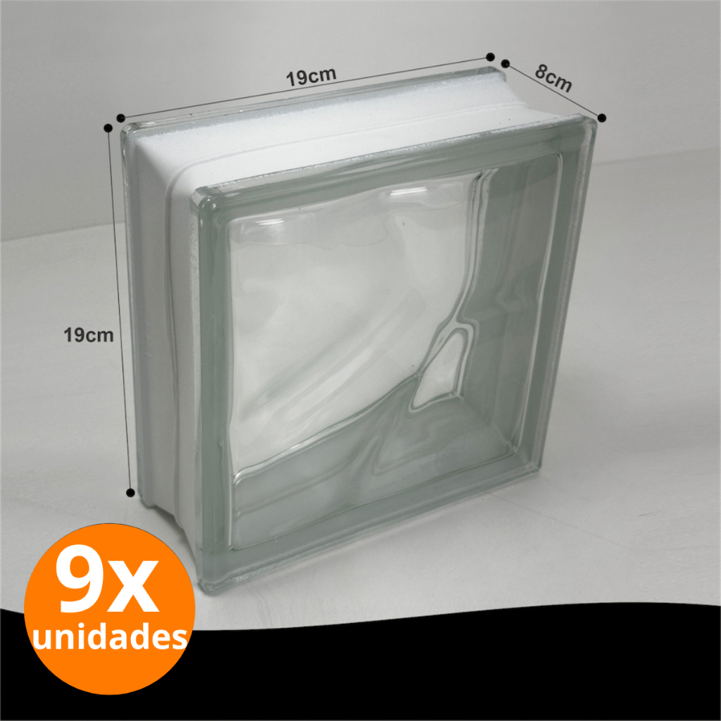 9, 10, 11 ou 12 Blocos Tijolo de Vidro Inowar Transparente 19x19 Ondulado