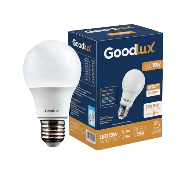 Kit Lampada Led 15w Bulbo E27 Branco Frio 6500K ou Branco Quente 3000K Bivolt Goodlux