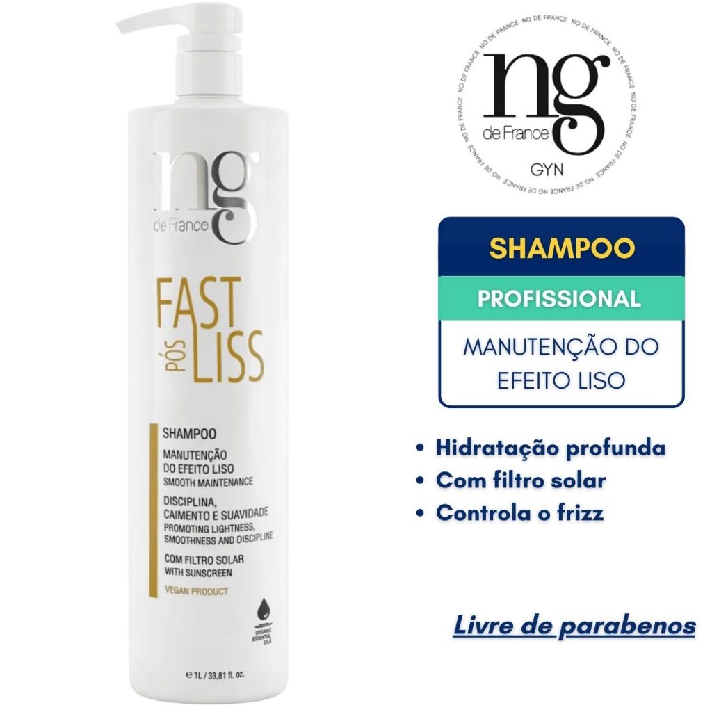 Shampoo Pós Química Realinhamento Fast Liss NG de France 1000ml Reduz Volume Hidratação Antifrizz