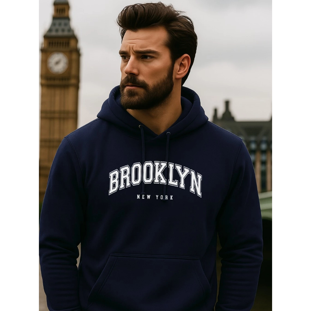 Moletom BROOKLYN Casaco Blusa De Frio PREMIUM Bolso Capuz Moleton Canguru Casual Algodão Unissex