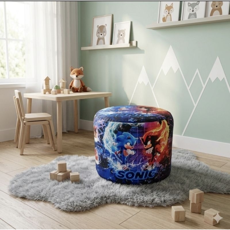 LANÇAMENTO !!! PUFF SONIC  BANQUINHO BANQUETA DECORATIVO REDONDO INFANTIL QUARTO BEBE