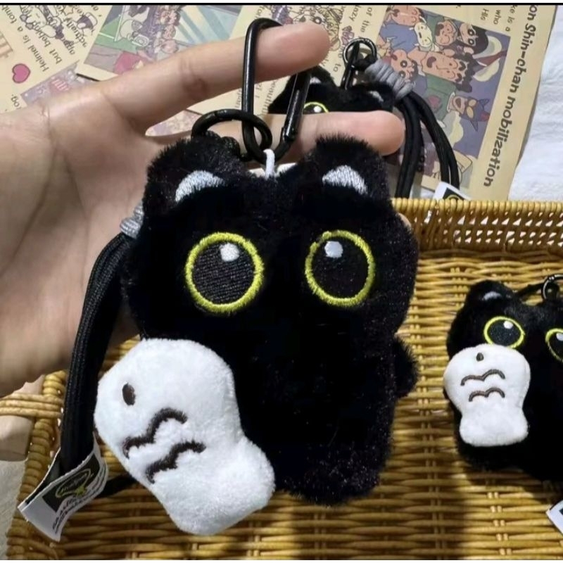 Chaveiro com pingente de Gatinho preto Fofo/acessório/bolsa/mochila/chave/estojo/boneca/urso/coelho/Pascoa/celular/BTS