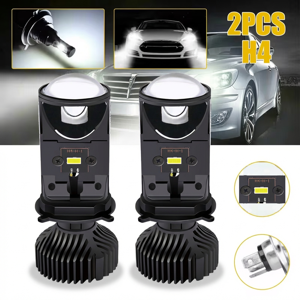 2 Peças Projetor LED H4 30000LM/50000 LM 120W | Mini Lente | Alto Baixo 6000K Turbo Fan