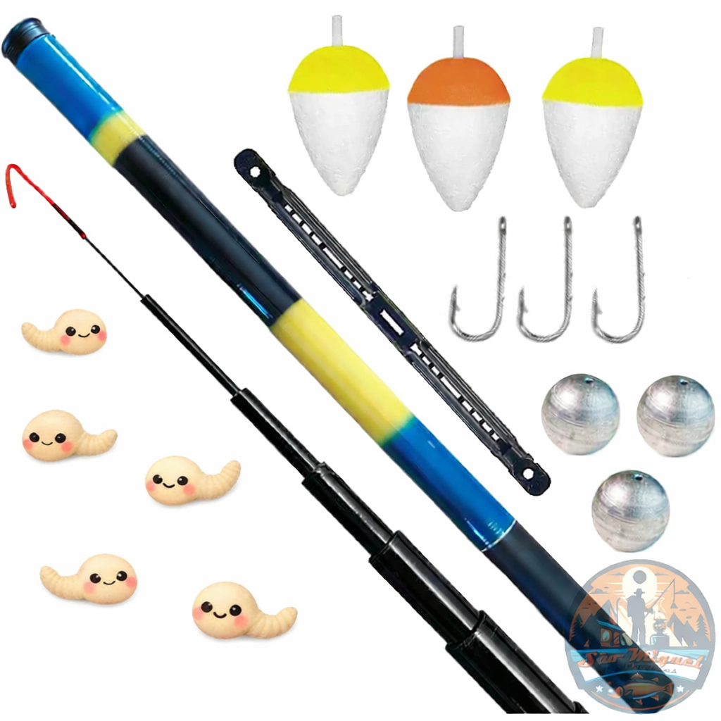 Vara de Pesca Telescopica 1,80 mts + 3 Anzol + 3 Boinha + 3 Chumbada + 5 Isca + 1 Enrolador de linha - Cmik