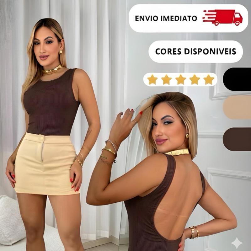 Body Feminino Costa Nua Alça Larga Suplex com Toque de Poliamida  Modelador Sem Bojo
