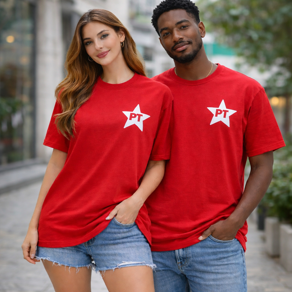 Camisa do Pt Faz o L Passeata Eleição Manifestação Partido dos Trabalhadores Camiseta 30.1 Penteada