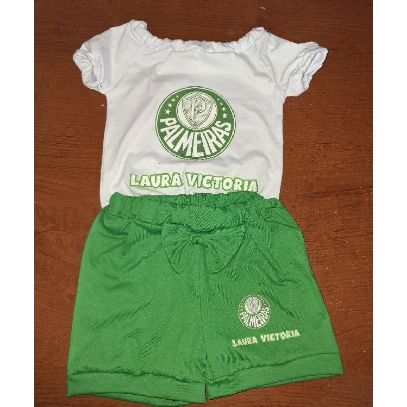 Conjunto infantil menina do Palmeiras personalizado com nome