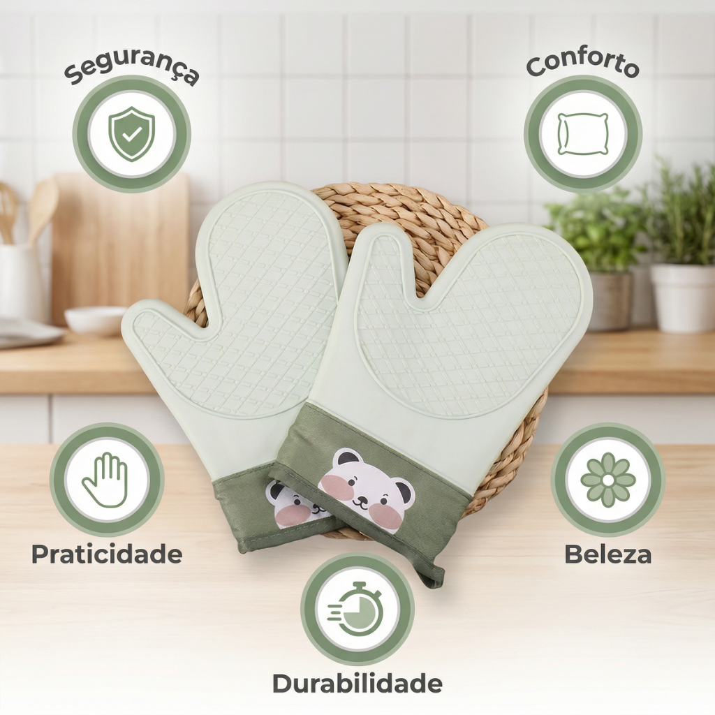Luva Térmica de Silicone Para Forno e Airfryer | Cozinha, Anti-Queimadura, Antiderrapante