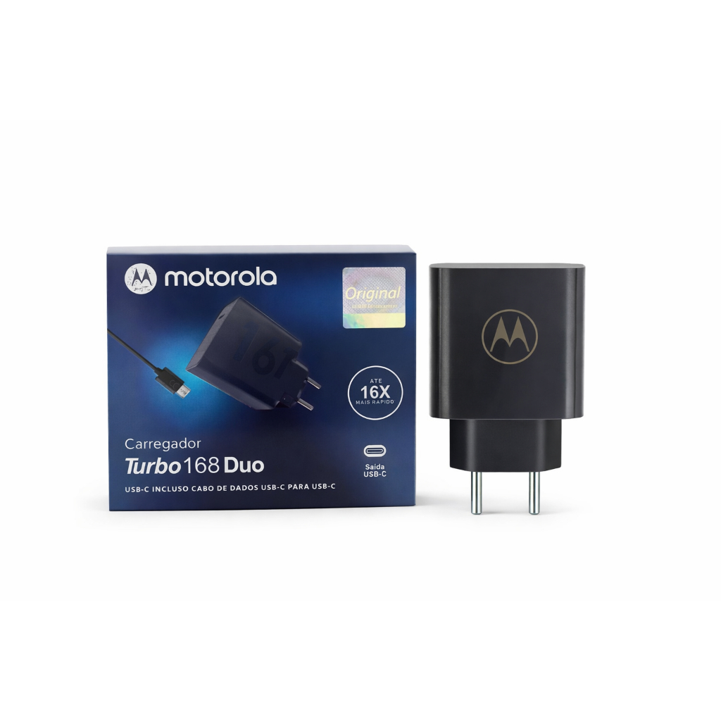 Carregador Turbo Power Motorola Original 168w Tipo-C Bivolt Preto