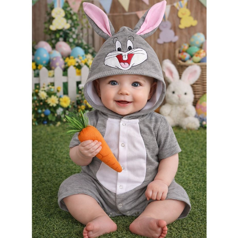 Fantasia Coelhinho da Páscoa Bebê Infantil Pernalonga Macacão com Capuz Orelhinhas Mesversário Ensaios Fotos Festas em Oferta na Shopee