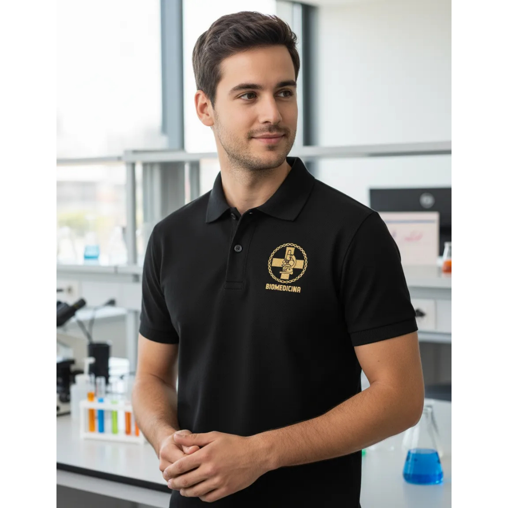 Camiseta Pólo Biomedicina Masculina em Piquet Estampa em Silk Screen mais Classe em Seu dia a dia