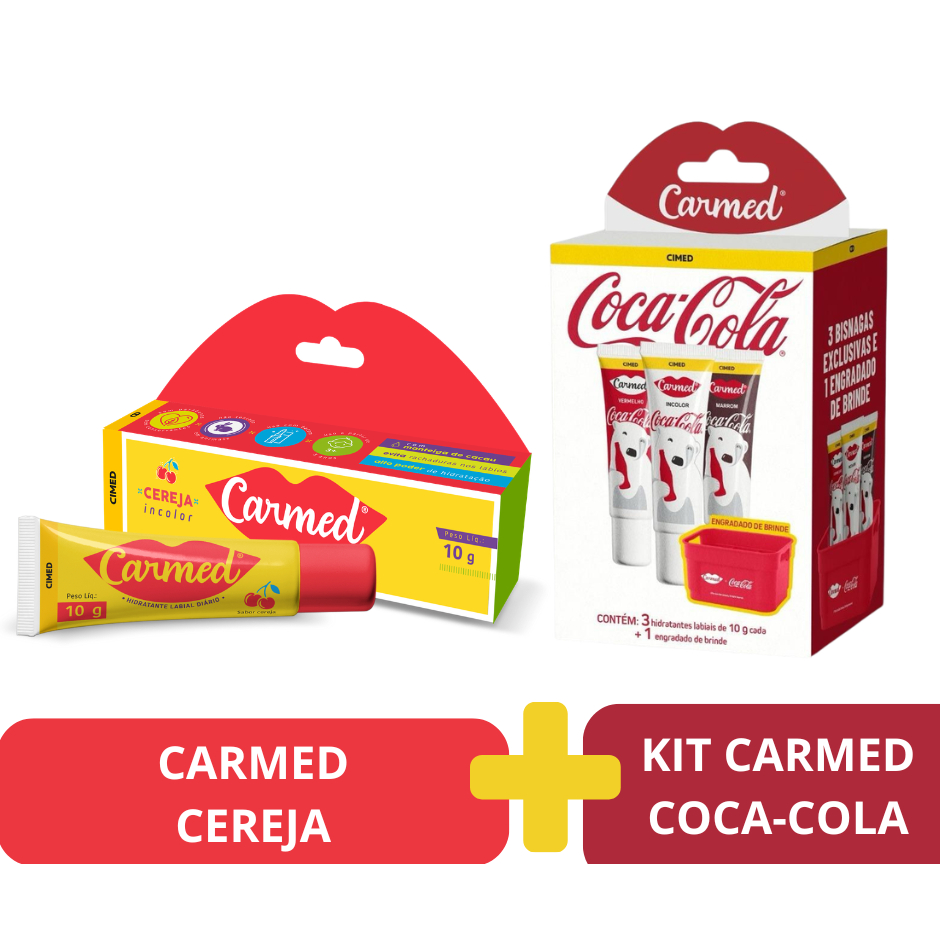Kit Hidratante Labial Coca-Cola com Engradado Edição Limitada + 1un Hid Melancia ou/Cereja/Fini Beijos/Amora - Carmed