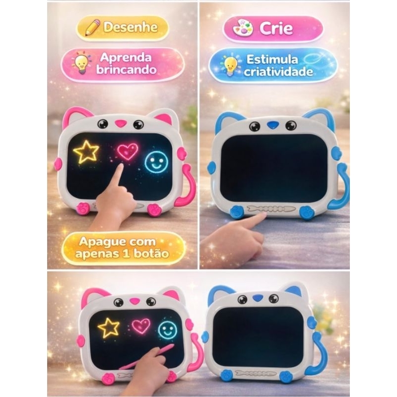 Tablet Infantil Lousa Mágica Educativa Criatividade Para Desenho e Estudo LCD 10 Polegadas Brinquedo +4