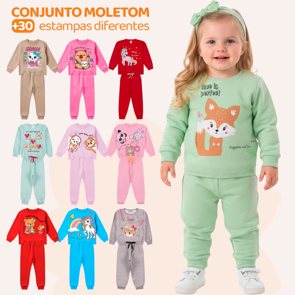 Kit 4 Peças De Roupa Infantil Menina Conjuntos De Moletom Peluciado Para Bebês Feminino Inverno Quentinho de Frio em Oferta na Shopee