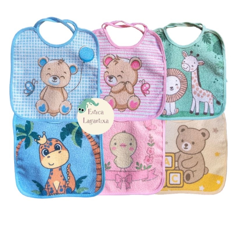 Babador Bebe  Kit com 3 ou 6 Forro Impermeável Alimentacao Bebê Felpudo 100% Algodão