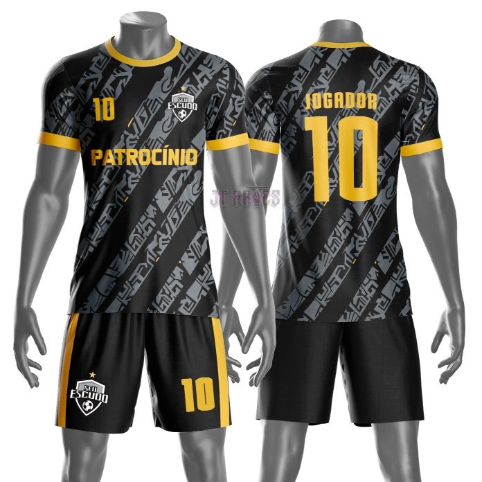 Uniforme personalizado jogador futebol amador esportivo camiseta e calção nome número escudo mod 62