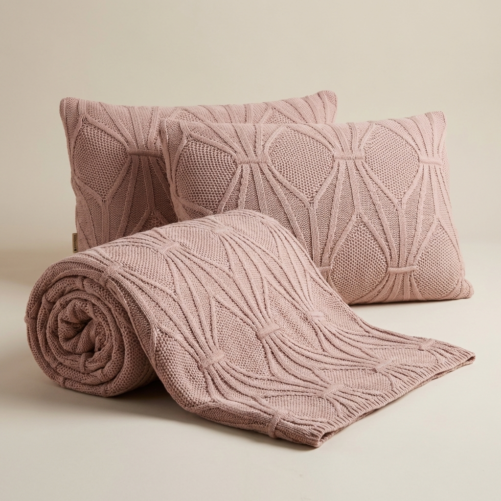 Peseira Manta Trico Casal Queen 230x60cm +2 Capa de Almofada 60x40cm B02